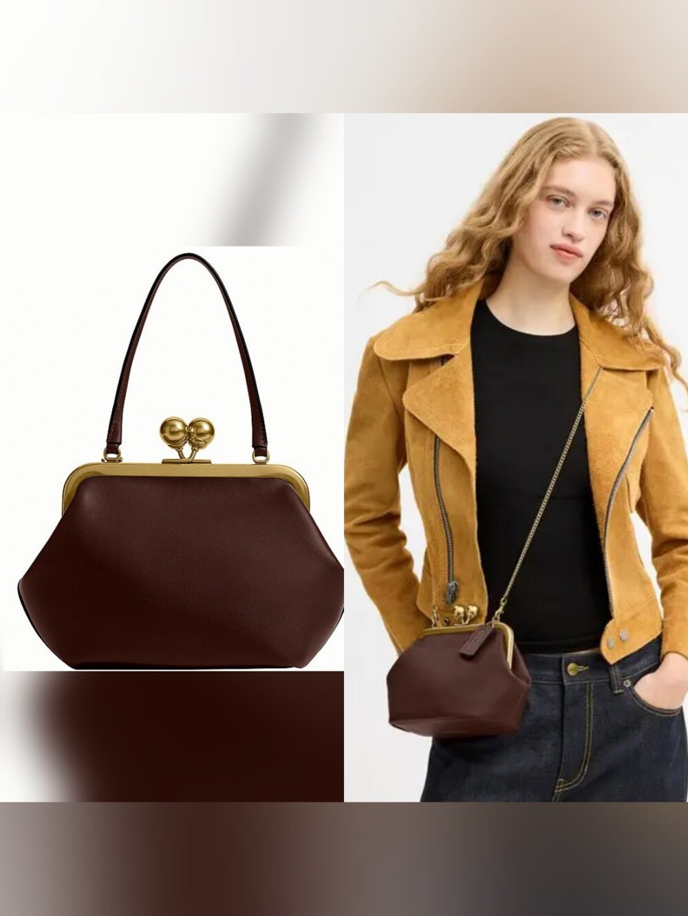 Coach Kisslock Frame Bag 16 Maple Brown Glovetanned Leather Crossbody NWT NEW